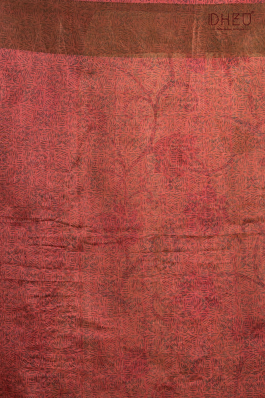 Pure Tussar Silk Kantha Stitch Saree (Silk Mark Certified)