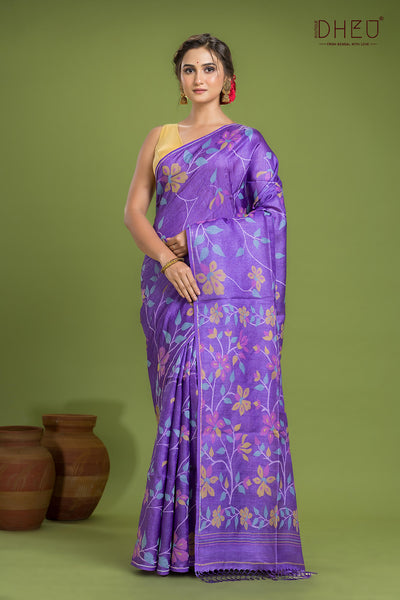 Pure Tussar Silk Jamdani Saree (Silk Mark Certified)