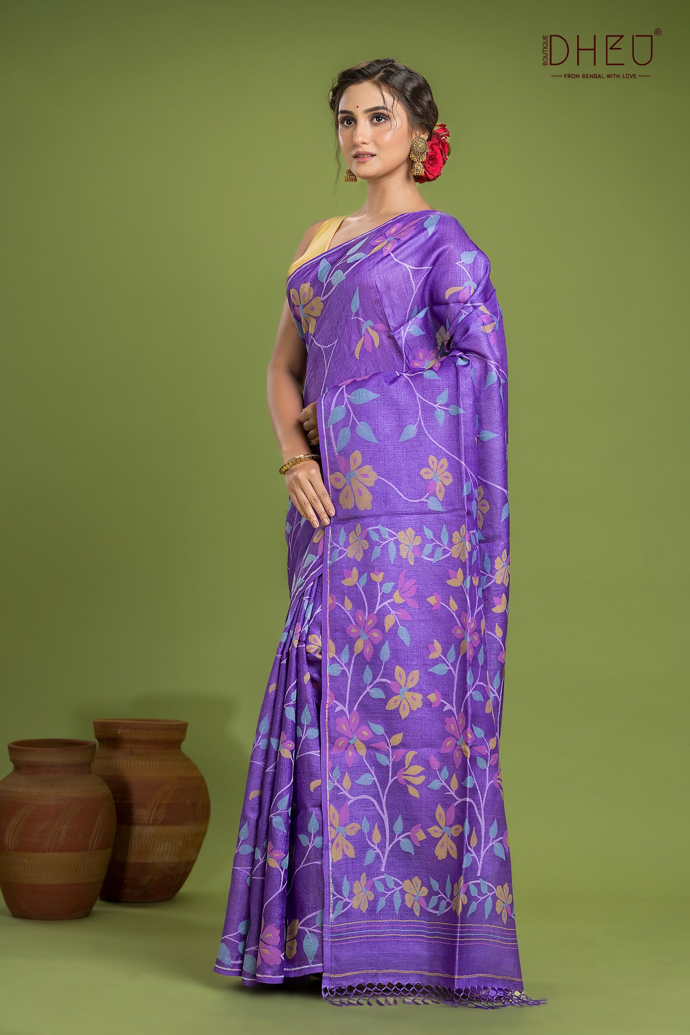 Pure Tussar Silk Jamdani Saree (Silk Mark Certified)
