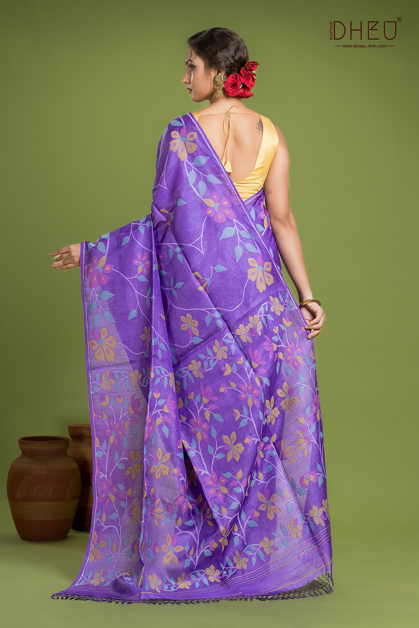 Pure Tussar Silk Jamdani Saree (Silk Mark Certified)