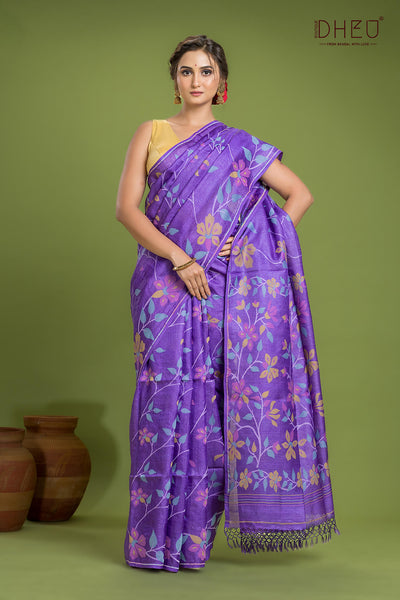 Pure Tussar Silk Jamdani Saree (Silk Mark Certified)