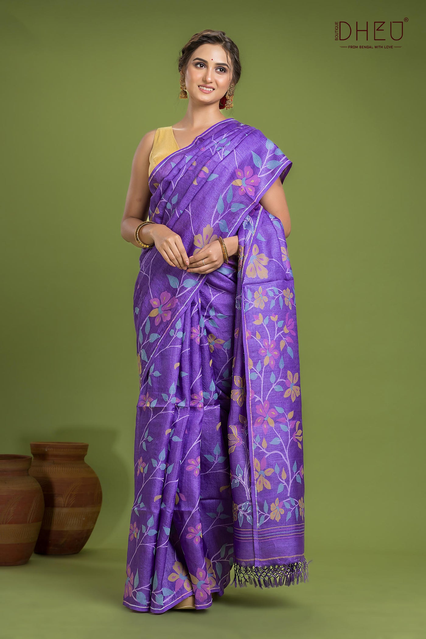 Pure Tussar Silk Jamdani Saree (Silk Mark Certified)