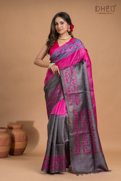 Pure Tussar Silk Jamdani Saree (Silk Mark Certified)