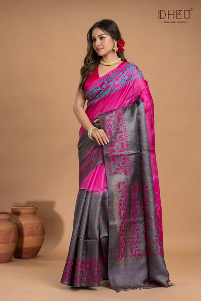 Pure Tussar Silk Jamdani Saree (Silk Mark Certified)