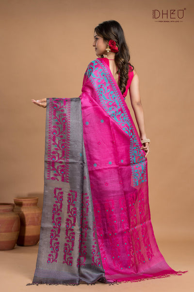 Pure Tussar Silk Jamdani Saree (Silk Mark Certified)