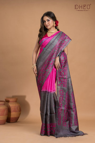 Pure Tussar Silk Jamdani Saree (Silk Mark Certified)