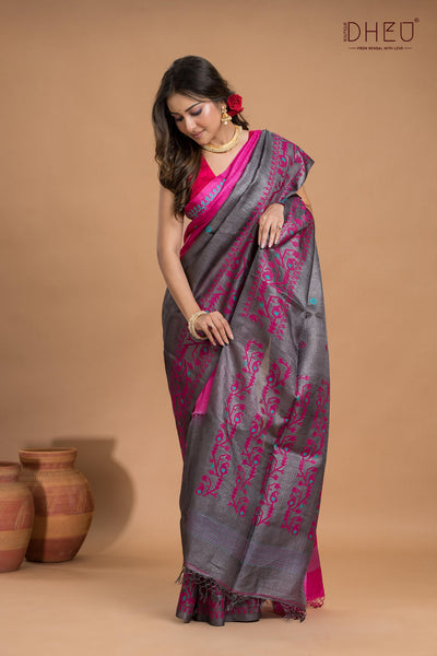 Pure Tussar Silk Jamdani Saree (Silk Mark Certified)