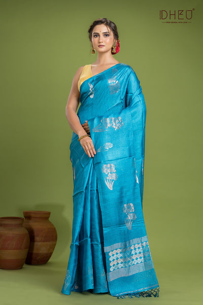 Pure Tussar Silk Jamdani Saree (Silk Mark Certified)