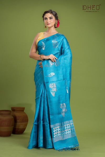 Pure Tussar Silk Jamdani Saree (Silk Mark Certified)