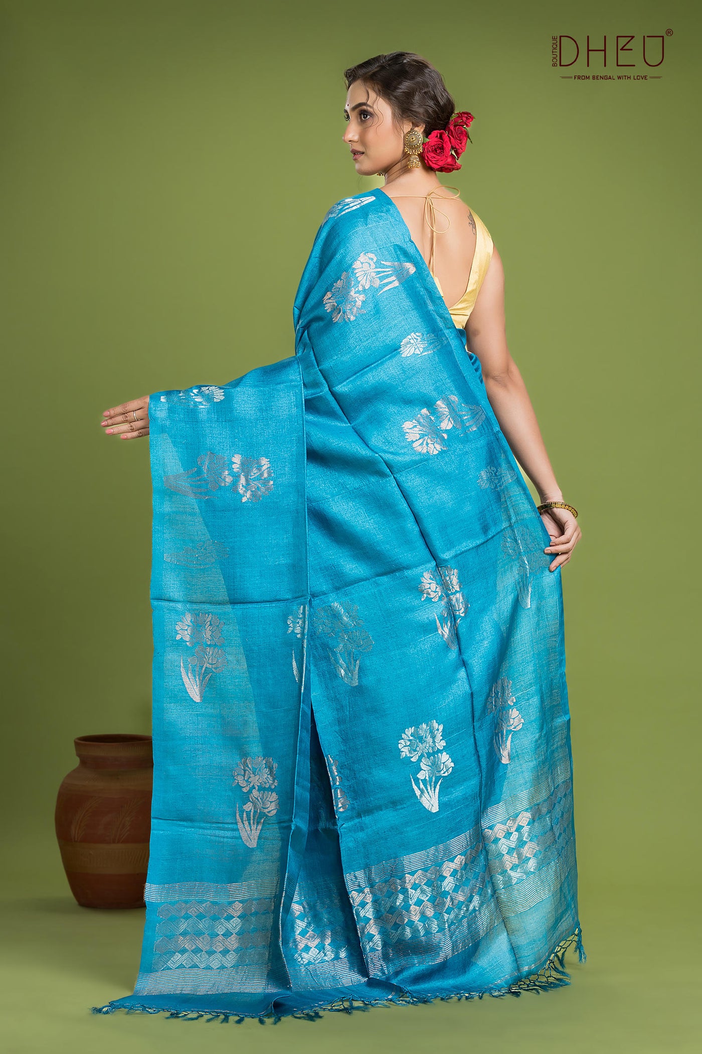 Pure Tussar Silk Jamdani Saree (Silk Mark Certified)