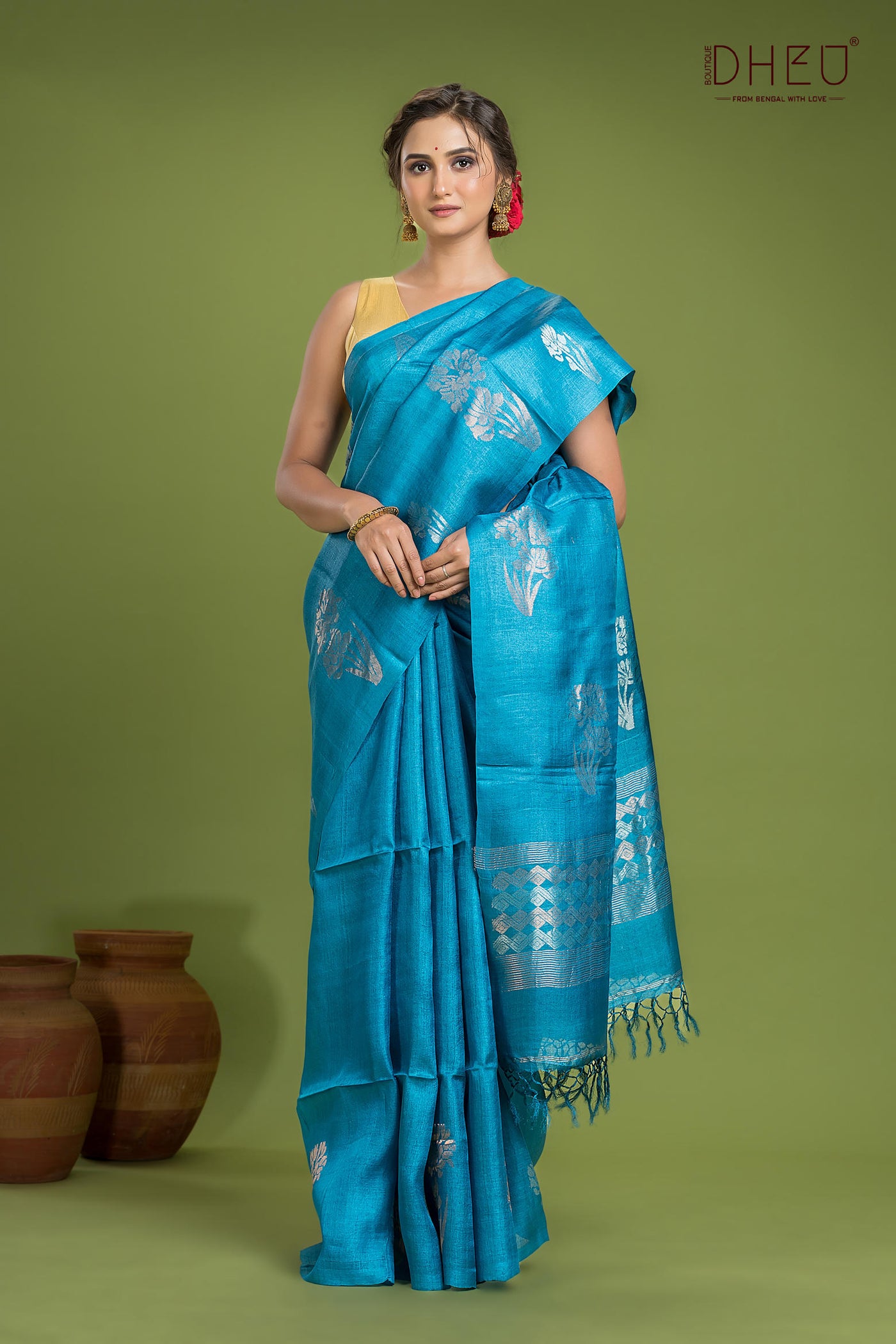 Pure Tussar Silk Jamdani Saree (Silk Mark Certified)