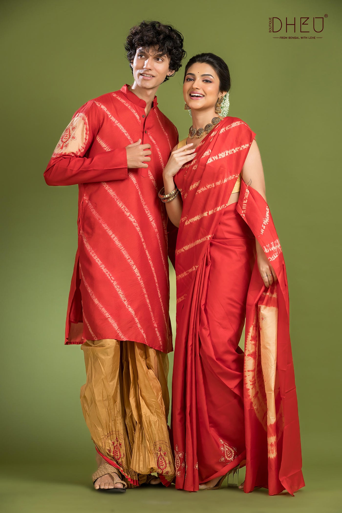 Exclusive Pure Silk Saree, Kurta & Dhoti(Optional) Couple Set
