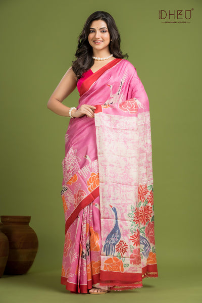 Pure Bishnupuri Silk Batik Saree (Silk Mark Certified)