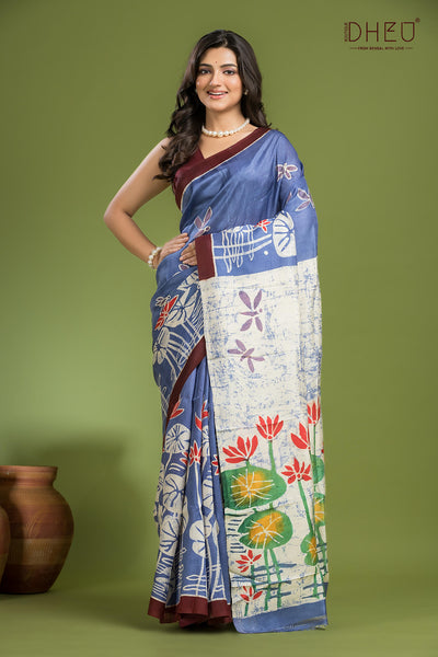 Pure Bishnupuri Silk Batik Saree (Silk Mark Certified)