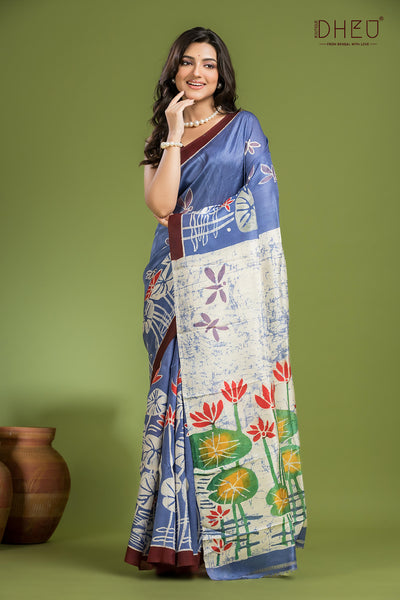 Pure Bishnupuri Silk Batik Saree (Silk Mark Certified)