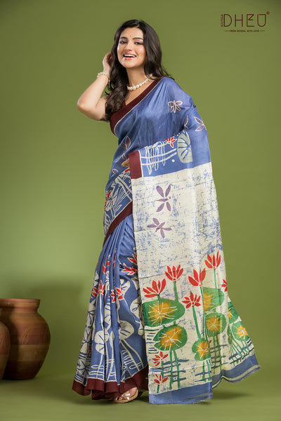 Pure Bishnupuri Silk Batik Saree (Silk Mark Certified)