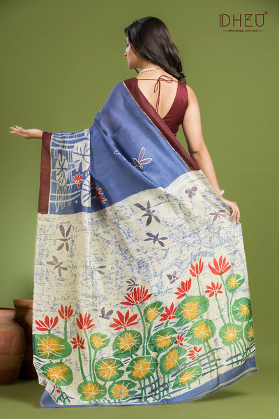Pure Bishnupuri Silk Batik Saree (Silk Mark Certified)