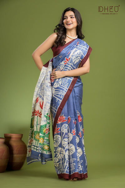 Pure Bishnupuri Silk Batik Saree (Silk Mark Certified)