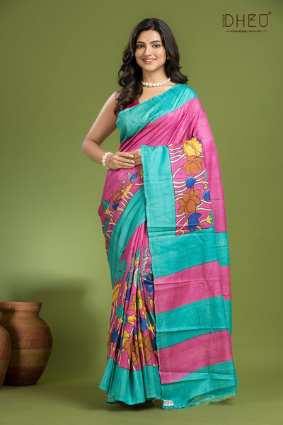 Pure Tussar Handprinted Saree (Silk Mark Certified)