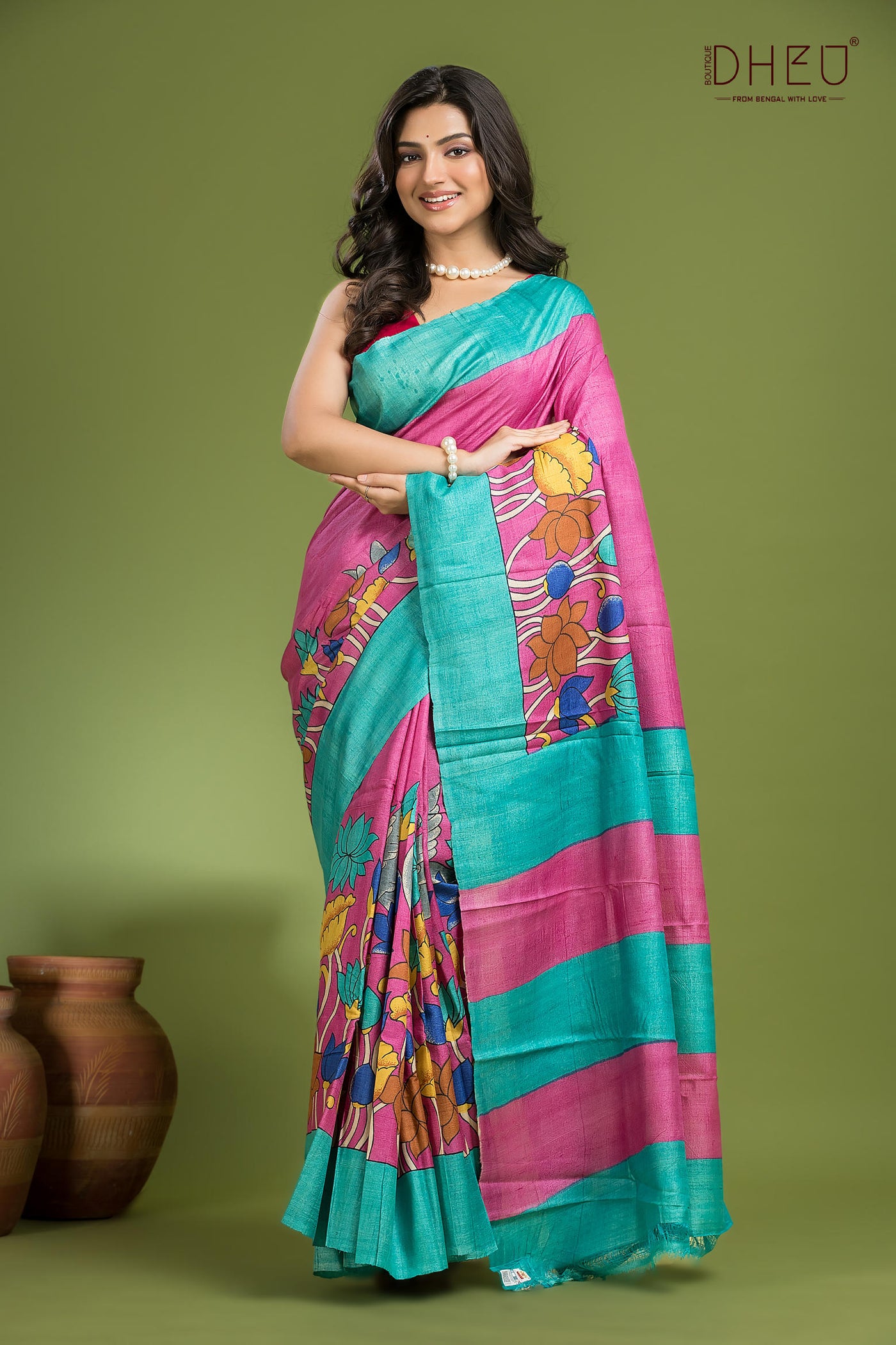 Pure Tussar Handprinted Saree (Silk Mark Certified)
