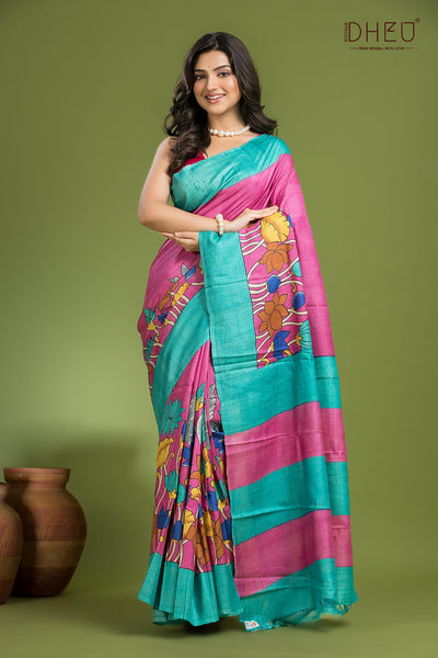Pure Tussar Handprinted Saree (Silk Mark Certified)