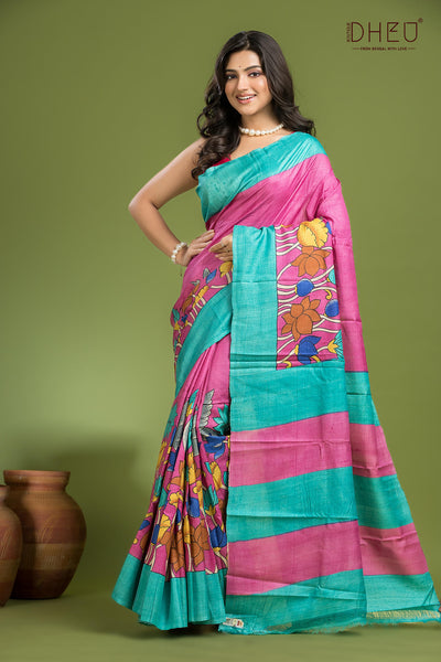 Pure Tussar Handprinted Saree (Silk Mark Certified)