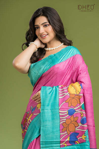 Pure Tussar Handprinted Saree (Silk Mark Certified)