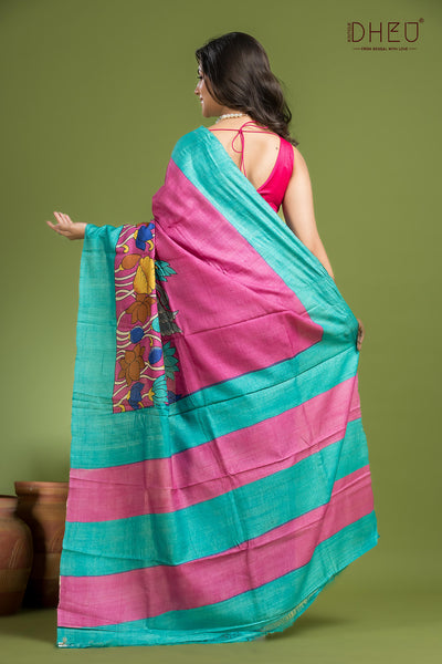 Pure Tussar Handprinted Saree (Silk Mark Certified)