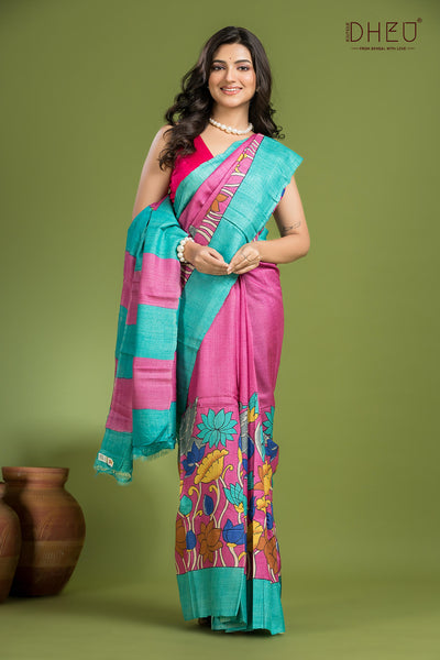 Pure Tussar Handprinted Saree (Silk Mark Certified)