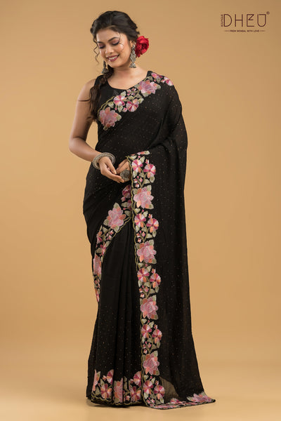 Embroidery Silk Jimmy Choo Saree