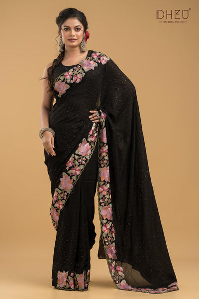 Embroidery Silk Jimmy Choo Saree