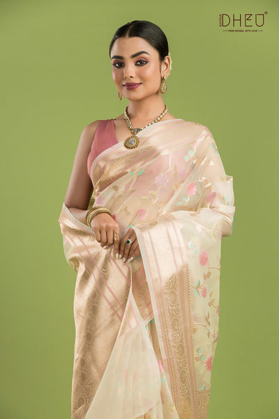 Designer Minakari Muslin Saree