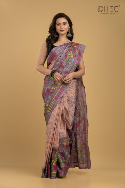 Bangalore Silk Kantha Stitch Saree (Silk Mark Certified)