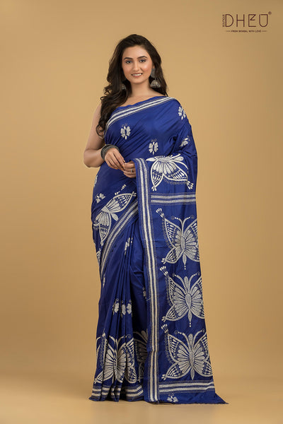 Bangalore Silk Kantha Stitch Saree (Silk Mark Certified)