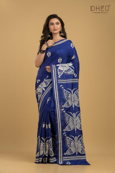 Bangalore Silk Kantha Stitch Saree (Silk Mark Certified)