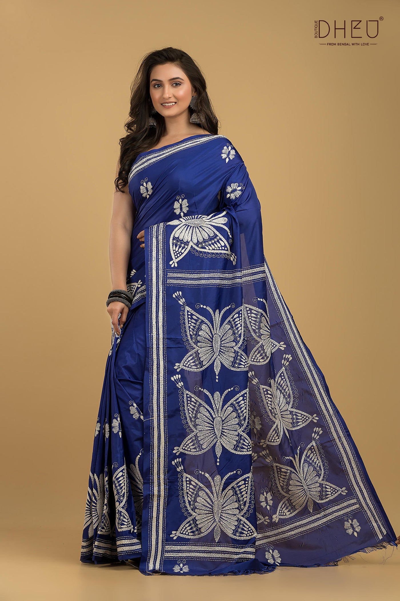 Bangalore Silk Kantha Stitch Saree (Silk Mark Certified)