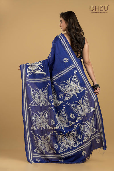 Bangalore Silk Kantha Stitch Saree (Silk Mark Certified)