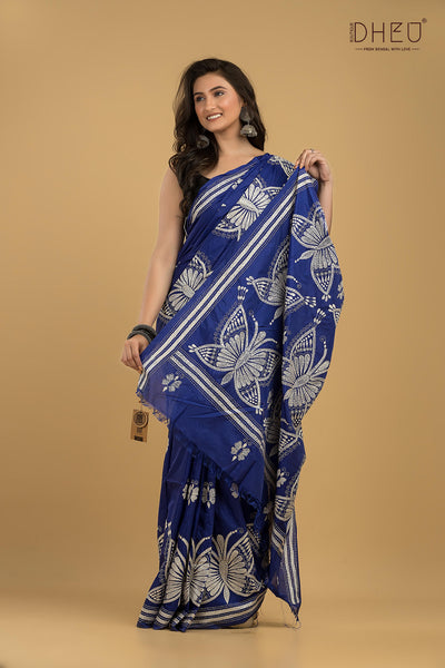 Bangalore Silk Kantha Stitch Saree (Silk Mark Certified)