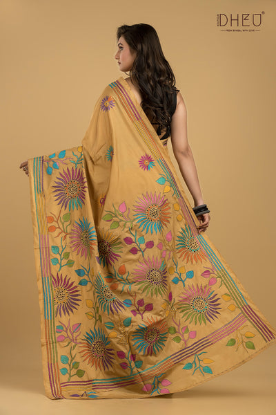 Bangalore Silk Kantha Stitch Saree (Silk Mark Certified)