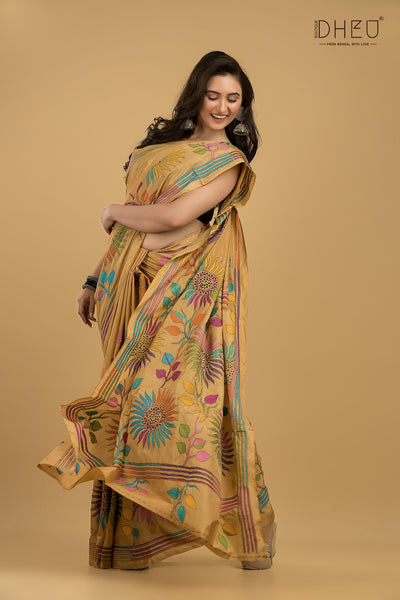 Bangalore Silk Kantha Stitch Saree (Silk Mark Certified)