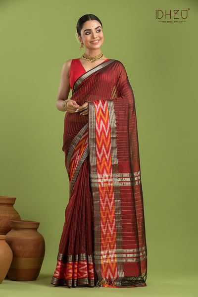 Pure Silk Ikkat Par Mangalagiri Saree (Silk Mark Certified)