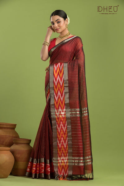 Pure Silk Ikkat Par Mangalagiri Saree (Silk Mark Certified)