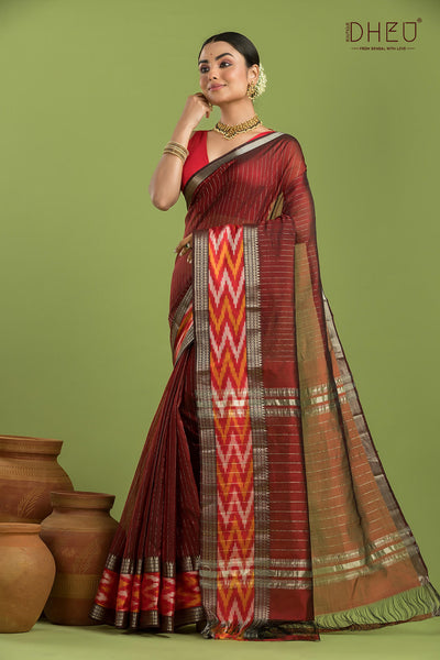 Pure Silk Ikkat Par Mangalagiri Saree (Silk Mark Certified)