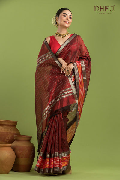 Pure Silk Ikkat Par Mangalagiri Saree (Silk Mark Certified)