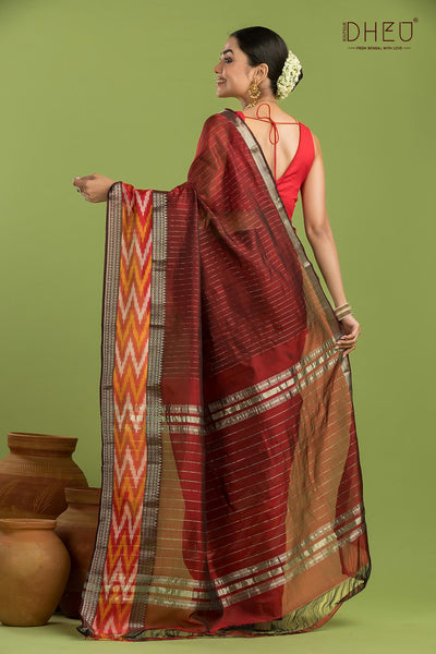 Pure Silk Ikkat Par Mangalagiri Saree (Silk Mark Certified)