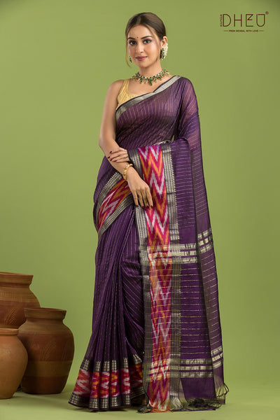 Pure Silk Ikkat Par Mangalagiri Saree (Silk Mark Certified)