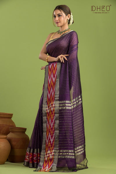 Pure Silk Ikkat Par Mangalagiri Saree (Silk Mark Certified)