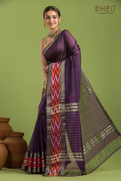 Pure Silk Ikkat Par Mangalagiri Saree (Silk Mark Certified)