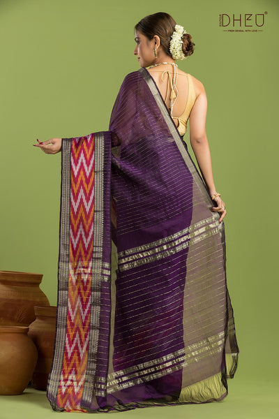 Pure Silk Ikkat Par Mangalagiri Saree (Silk Mark Certified)
