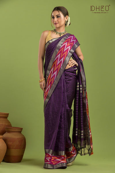 Pure Silk Ikkat Par Mangalagiri Saree (Silk Mark Certified)